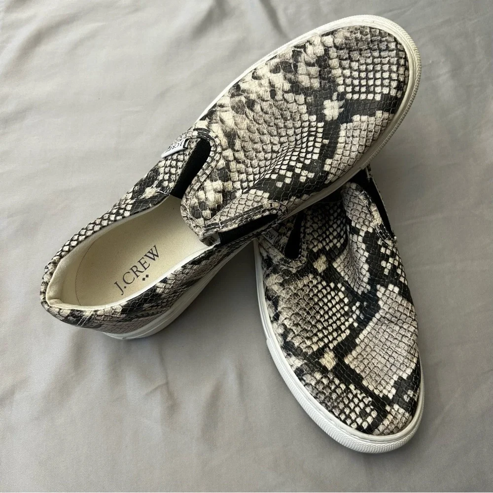 J. CREW Roadtrip Snakeskin-Embossed Slip-On Sneakers